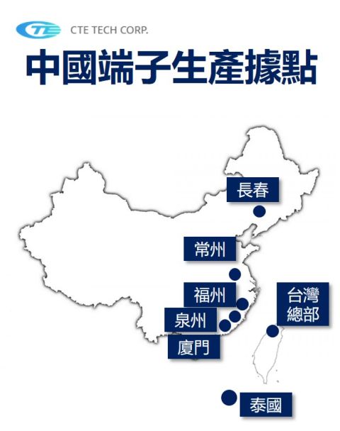 中國端子生產據點